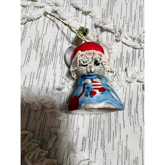 Vintage Lil Chimers Mouse Porcelain Bell Christmas Ornament Jasco - Picture 2 of 9